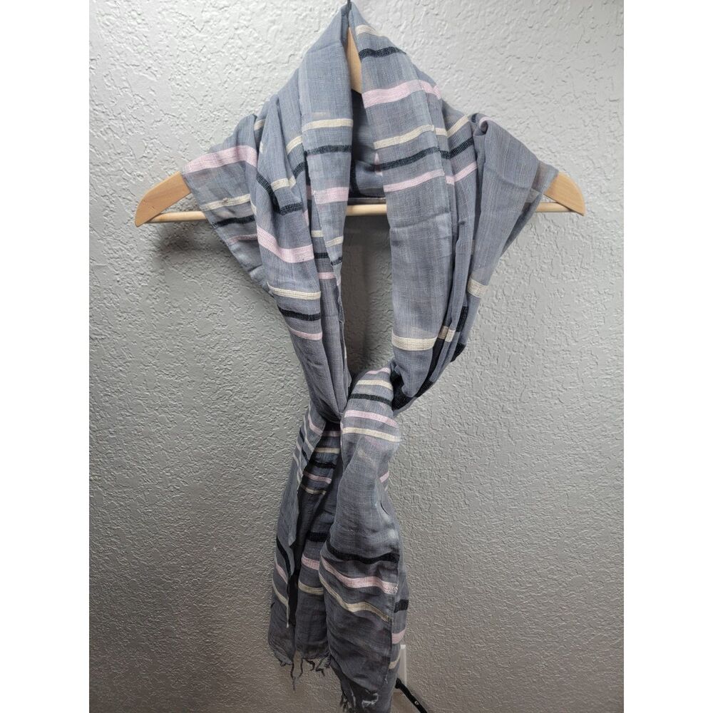 FashionABLE Gray Striped Cotton Scarf Handmade in Ethiopia Pink Cream Black